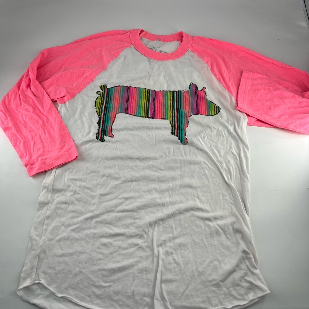Crazy Train Pink and White Long Sleeve Tee with Striped Animal